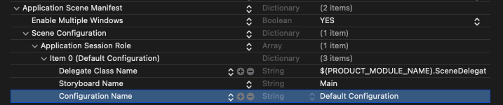 Info.plist default Scene Configuration